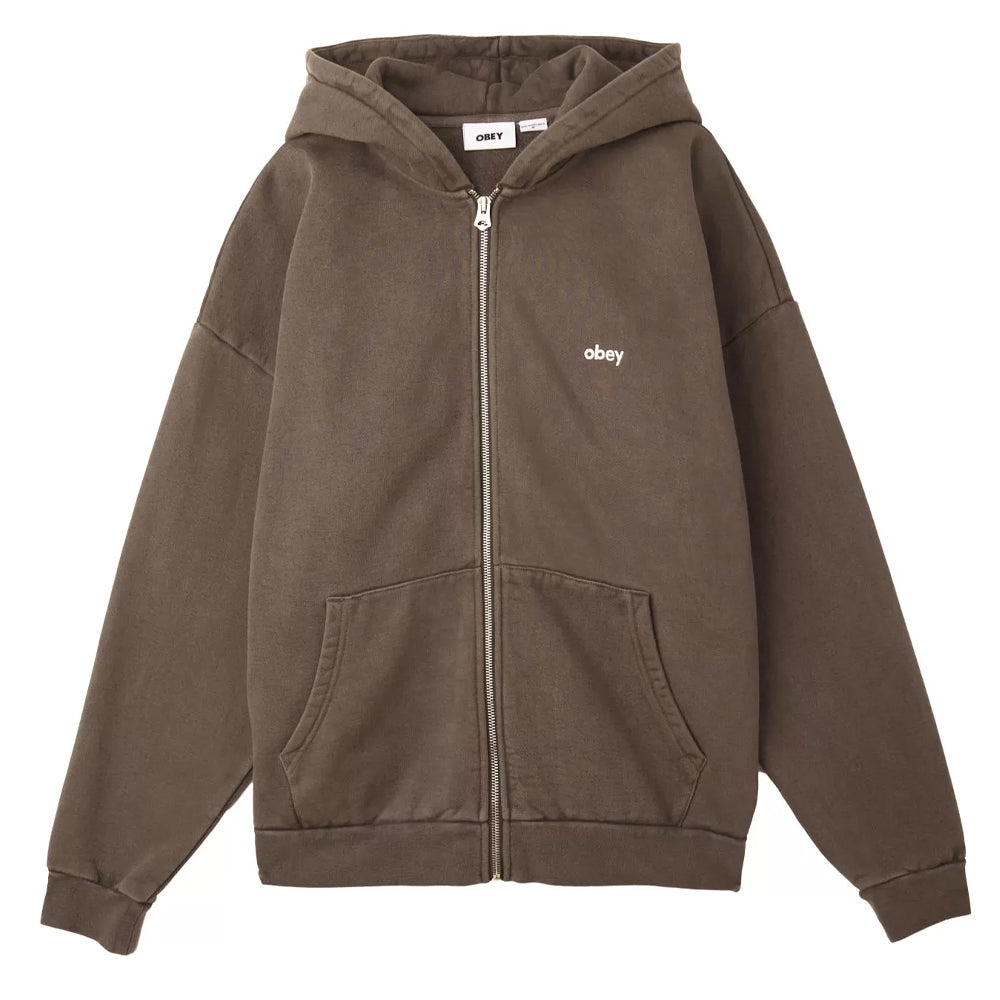Obey Lowercase Pigment Zip Hoodie Java Brown Yards Store