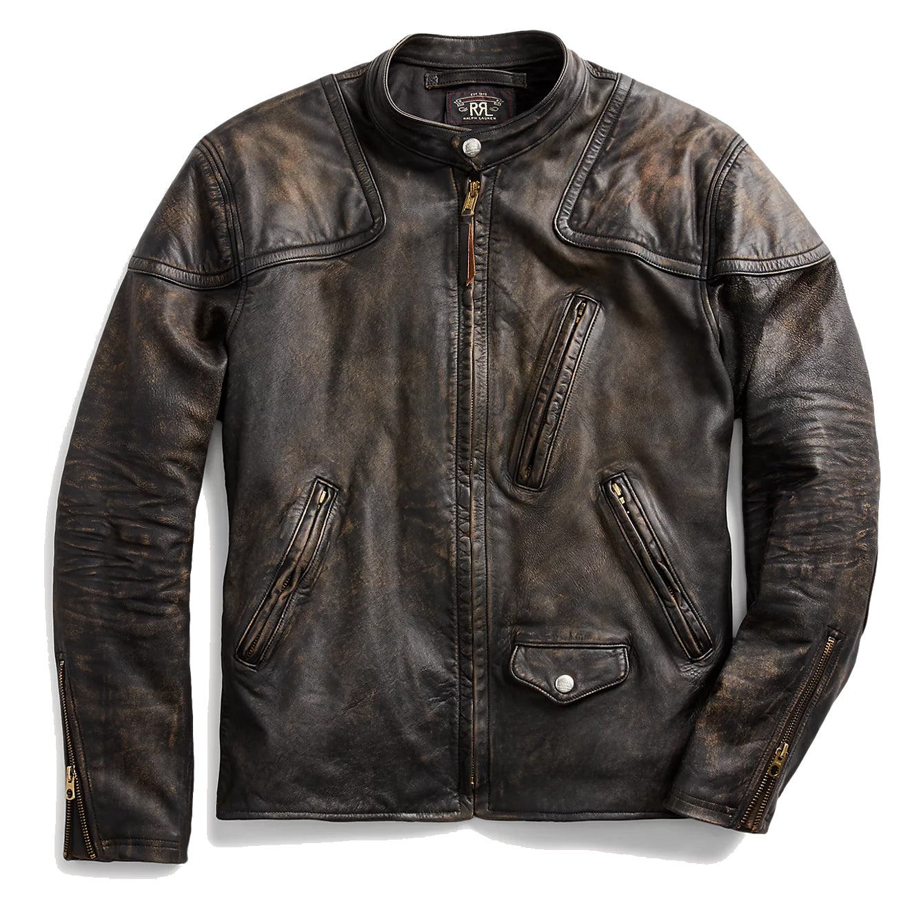 RRL by Ralph Lauren Slim Fit Leather Moto Jacket Black | Yards Store