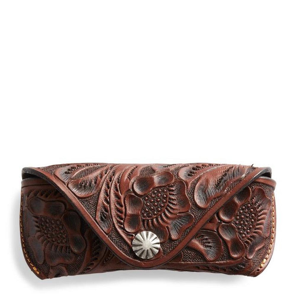 RRL by Ralph Lauren Embossed Leather Sunglasses Case Brown Yards