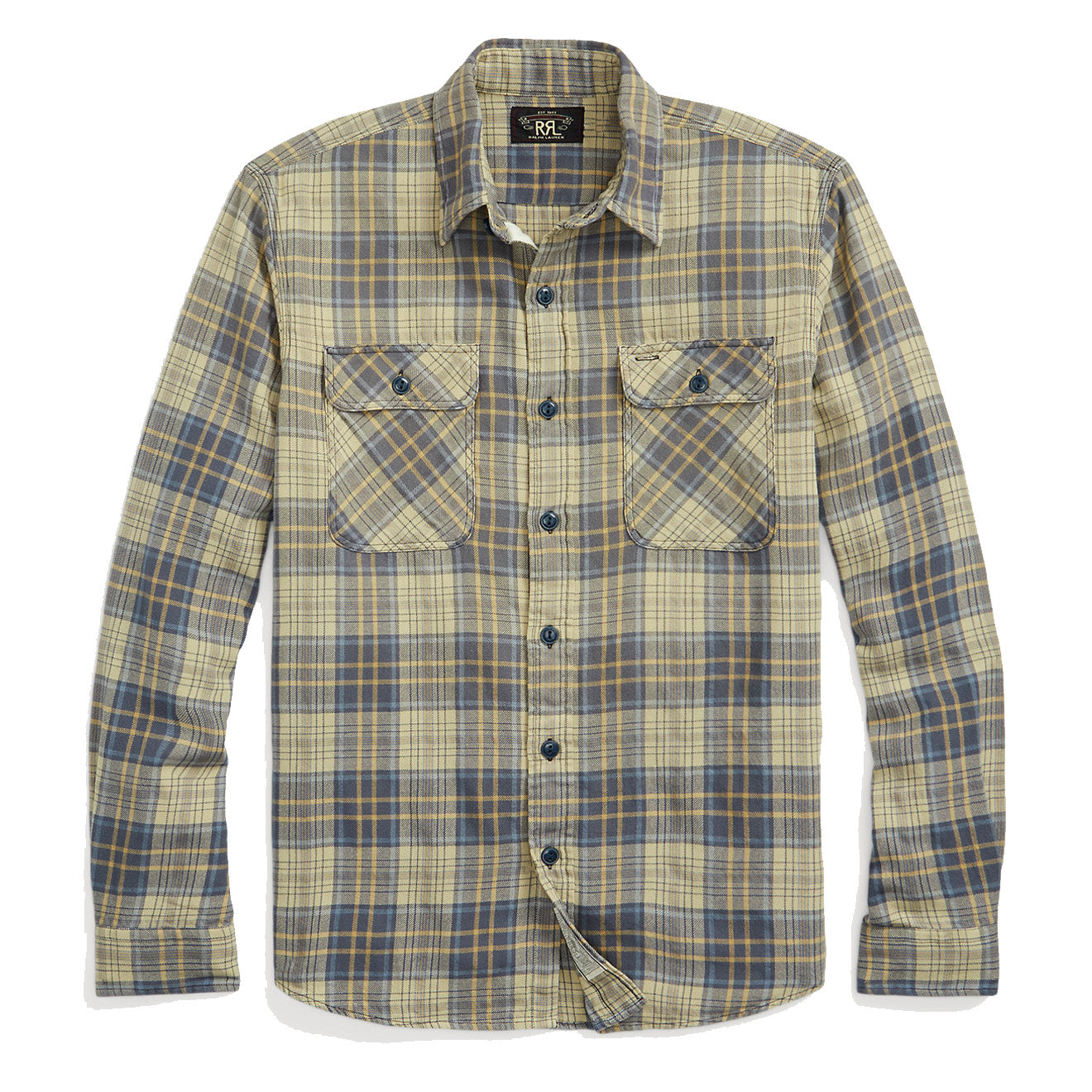 RRL by Ralph Lauren Plaid Twill Workshirt Faded Blue/Yellow Yards
