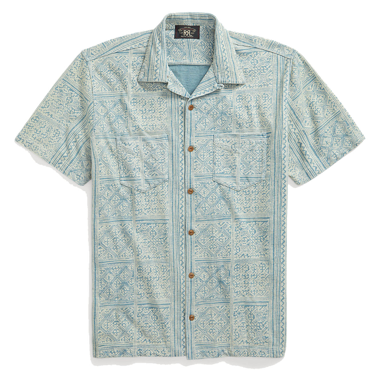 RRL by Ralph Lauren Print Indigo Jersey Camp Shirt Indigo