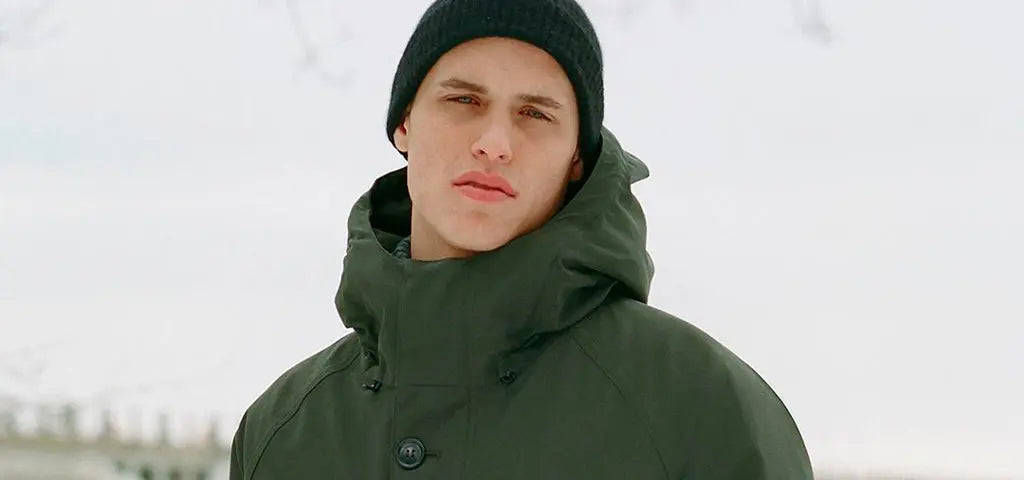 Man Wearing a High-Tech Arctic Parka and Beanie Hat