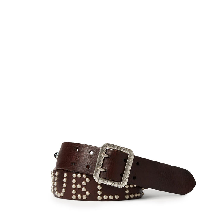 RRL by Ralph Lauren Studded-Logo Leather Belt Dark Brown