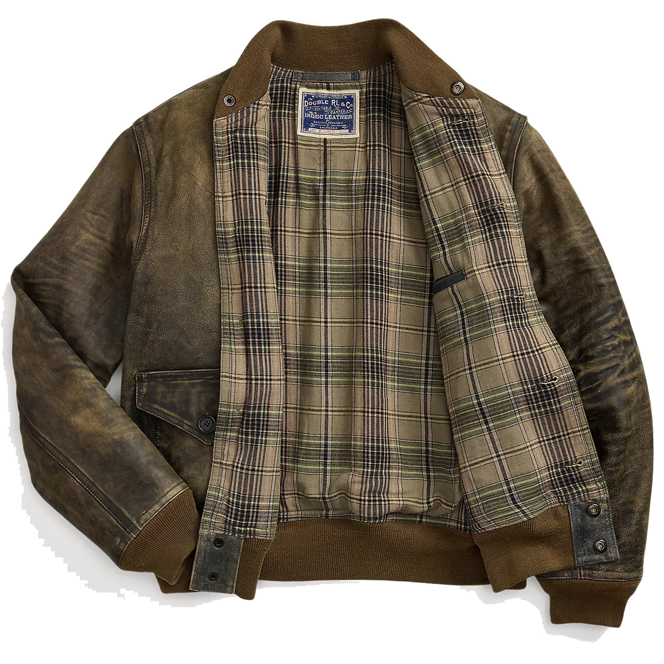 RRL by Ralph Lauren Indigo Leather Bomber Jacket Vintage Indigo