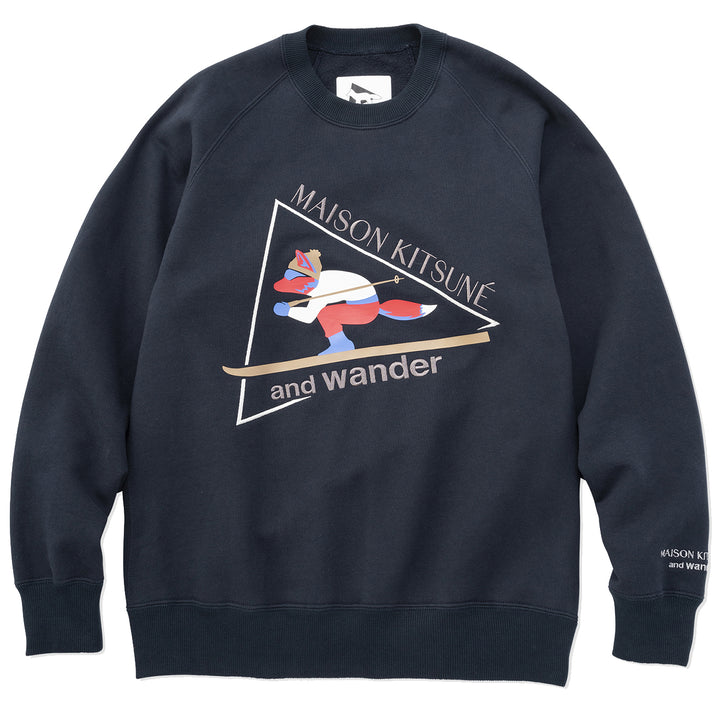 And Wander x Maison Kitsune Cotton Sweatshirt Navy | Yards Store