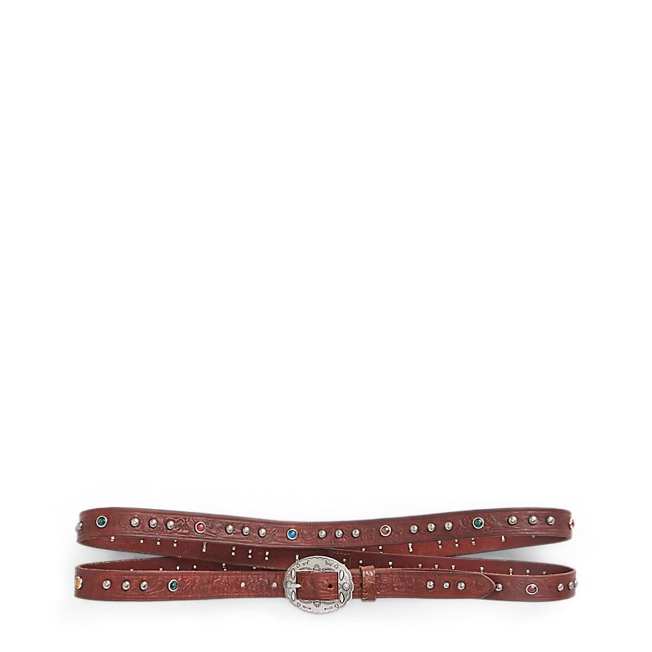 Brand R R On Belt RRL By Ralph Lauren Tooled Leather Double-Wrap Belt Brown | Yards Store