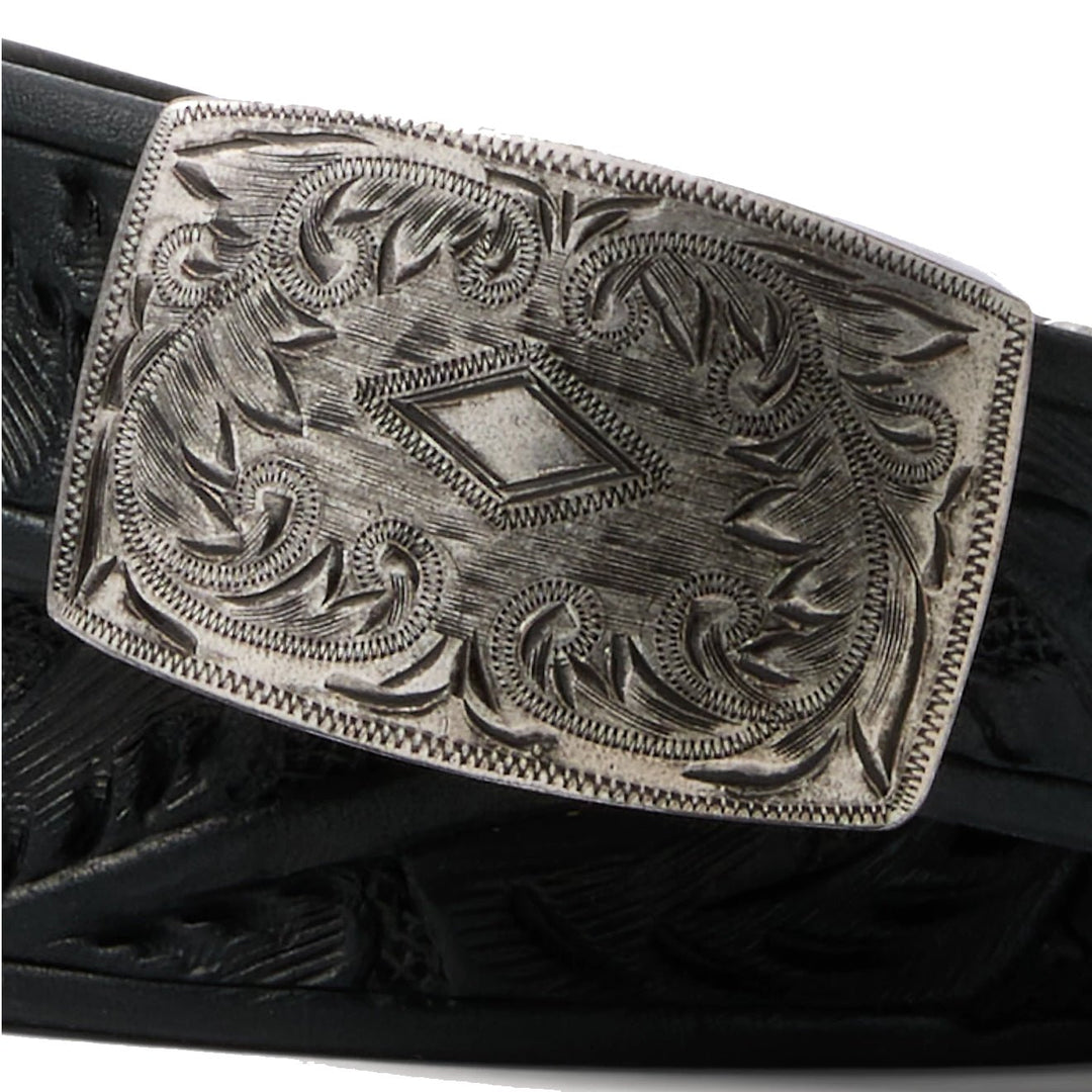 RALPH LAUREN Black Tooled Leather Belt w/Silver L RRL by Ralph Lauren Hand-Tooled Leather Belt Black | The  main image 3