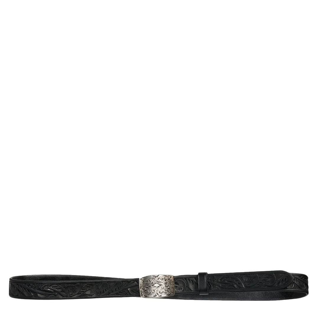RRL by Ralph Lauren Hand-Tooled Leather Belt Black | Yards Store display picture 1