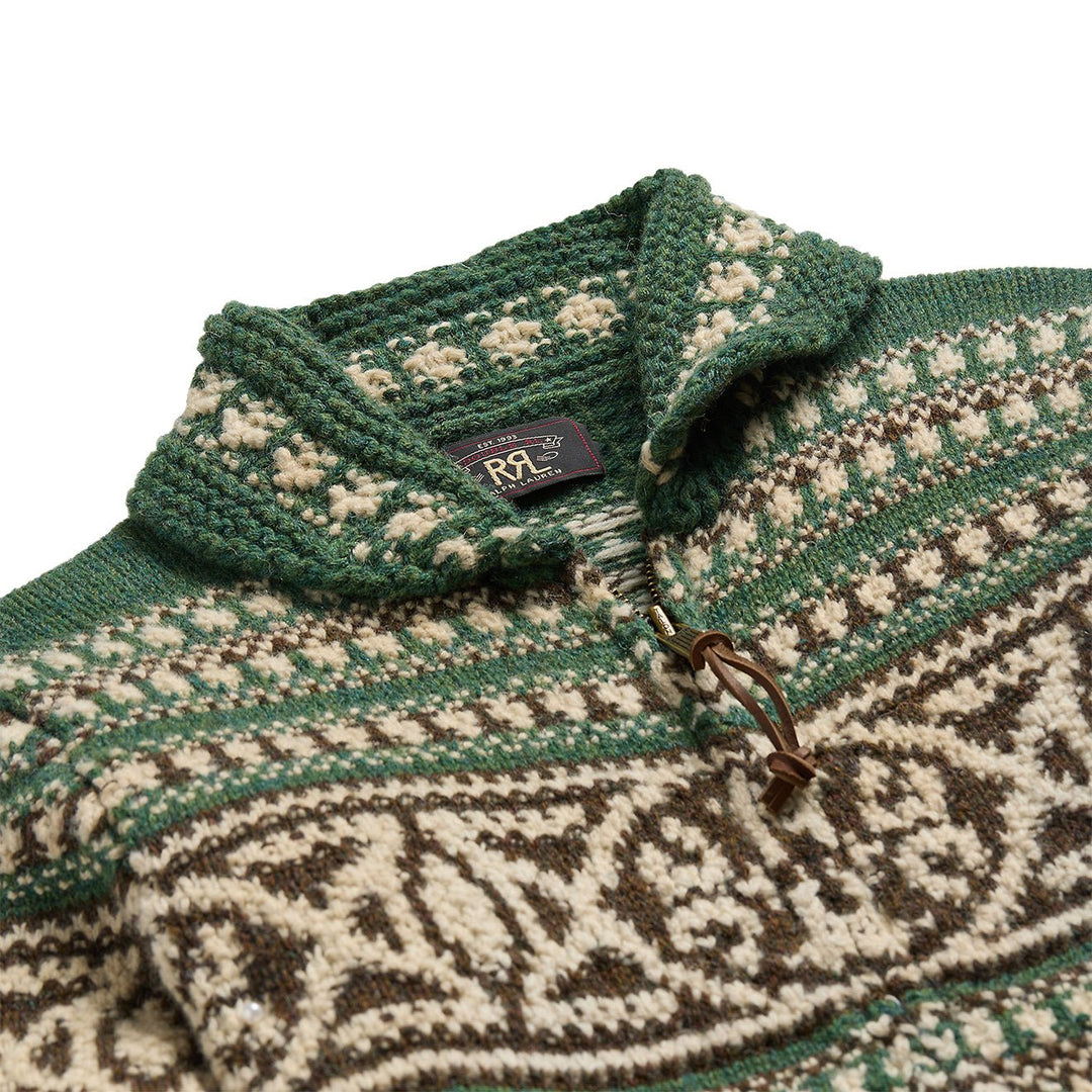 RRL by Ralph Lauren Wool Full-Zip Cardigan Green Multi | Yards Store